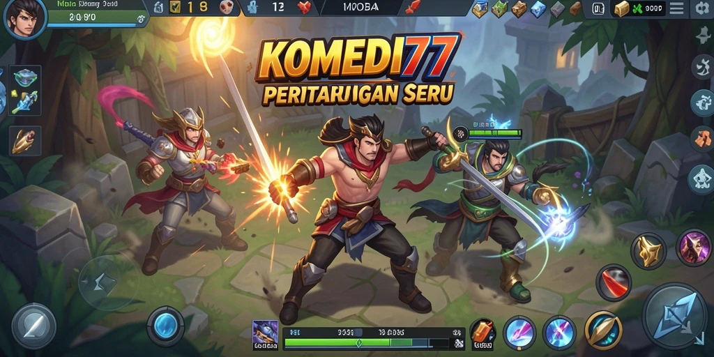 Tampilan permainan seru dan karakter lucu dalam KOMEDI77.