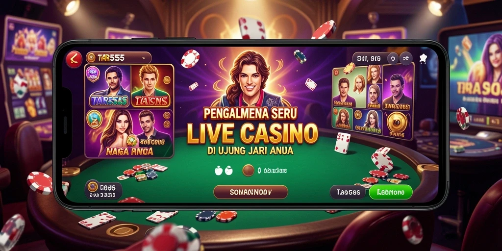 Screenshot TAR555 menampilkan dealer langsung dalam permainan Live Casino yang seru.